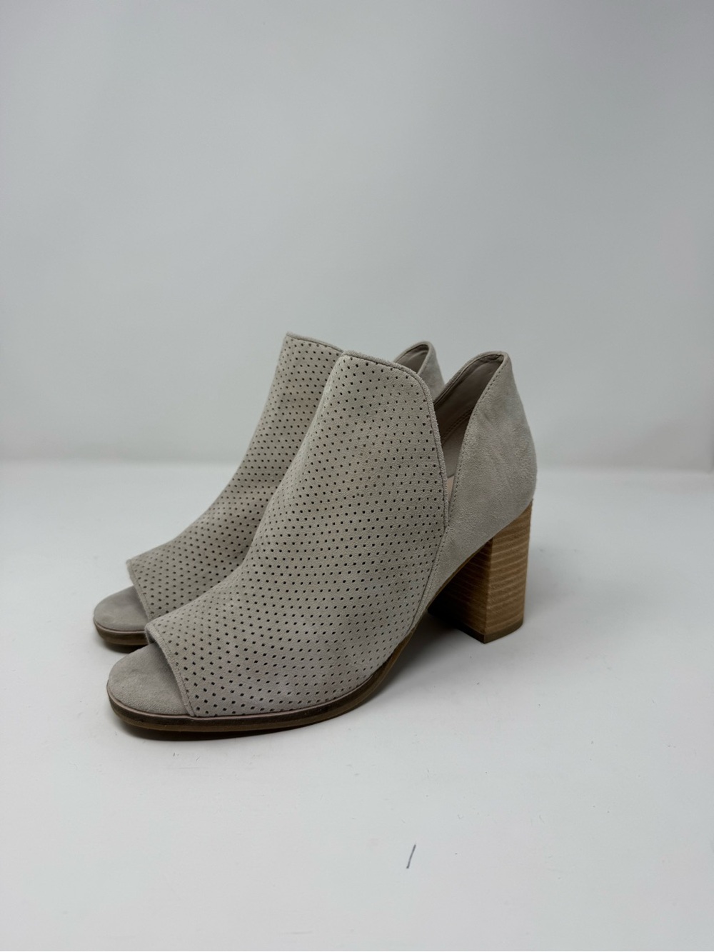 Cole Haan Light Taupe Perforated Peep-Toe Block Heels